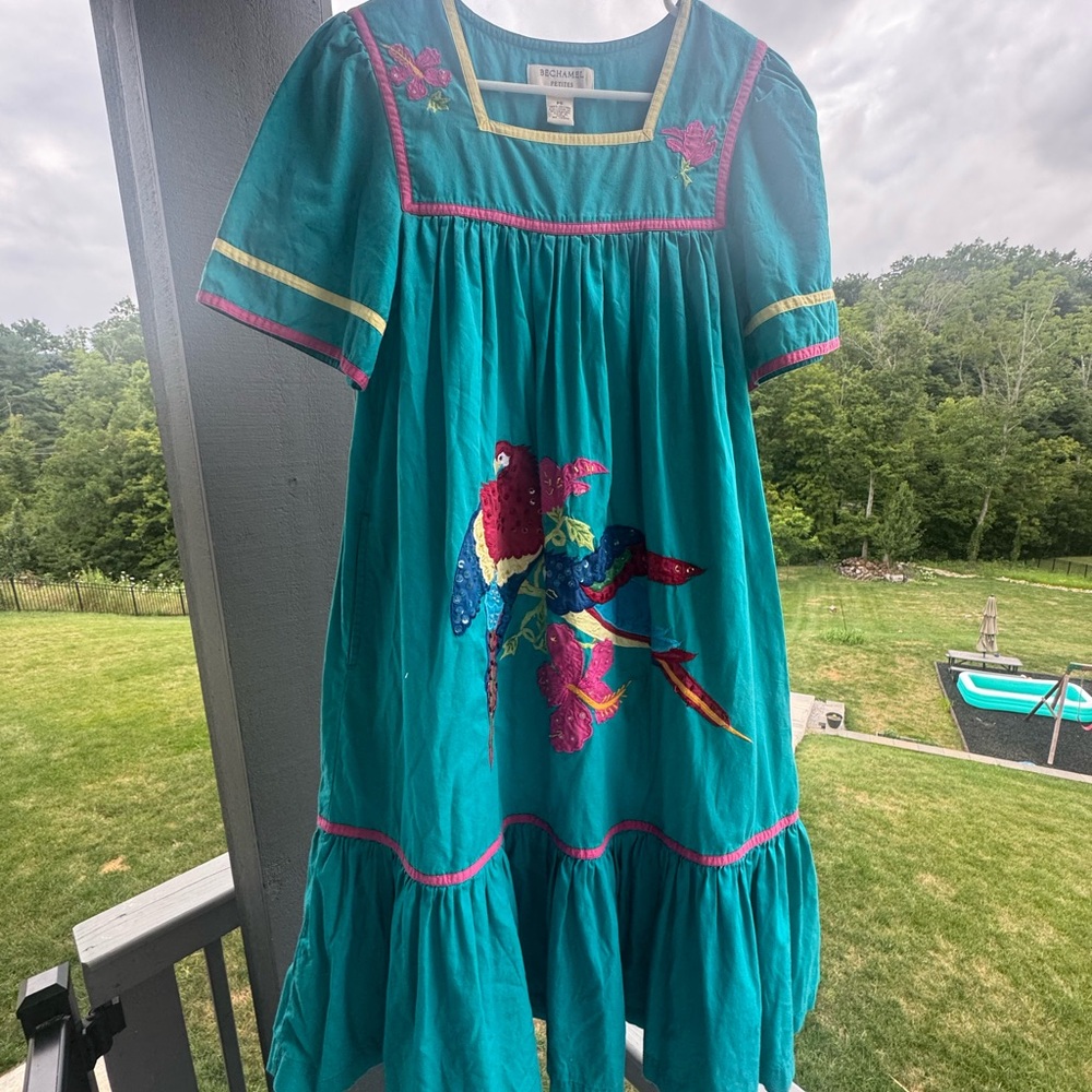 Vintage Bechamel Blue Tiered Maxi Dress with Puff Sleeves